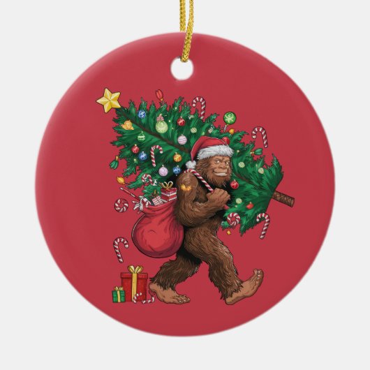 Glimlachende Bigfoot Rode Kerstboom Ornament (Voorkant)