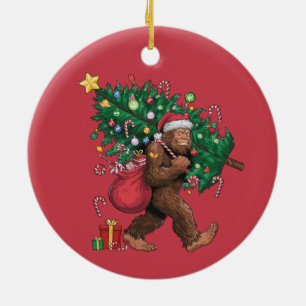Glimlachende Bigfoot Rode Kerstboom Ornament