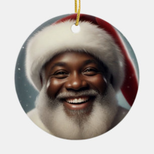 Glimlachende Black Santa Family Aanpassen Keramisch Ornament