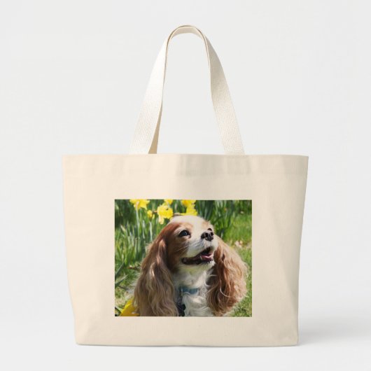 Glimlachende Blenheim Cavalier King Charles Spanie Grote Tote Bag (Voorkant)