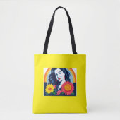 Glimlachende blije vrouw gezicht bloemen tote bag (Voorkant)
