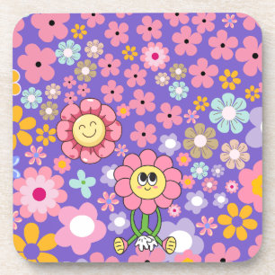 Glimlachende bloemen decoratief bier onderzetter