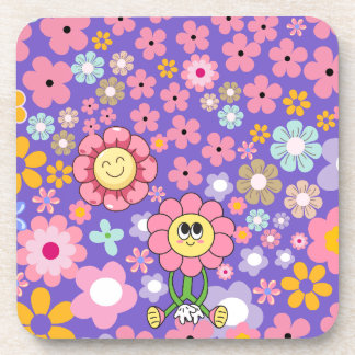 Glimlachende bloemen decoratief bier onderzetter