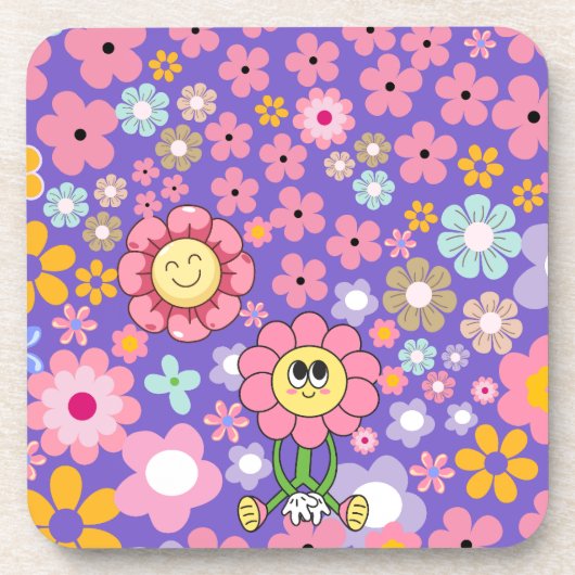 Glimlachende bloemen decoratief bier onderzetter (Voorkant)