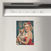 Glimlachende Blonde Pin-Up in rode jurk met Schatt Magneet (Insitu (Vaatwasser))