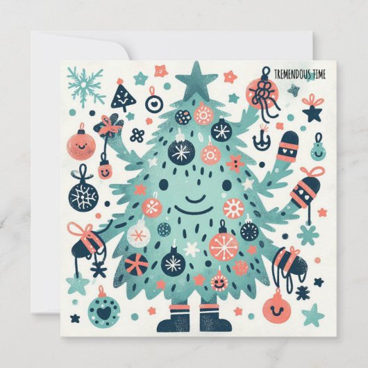 Glimlachende boom-enorme tijd feestdagenkaart (Voorkant)