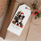 Glimlachende Border Collie Kerstmis Puppy geperson Cadeaulabel