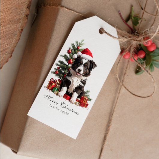 Glimlachende Border Collie Kerstmis Puppy geperson Cadeaulabel