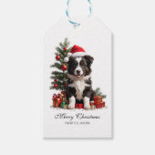 Glimlachende Border Collie Kerstmis Puppy geperson Cadeaulabel (Voorkant)