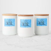 Glimlachende Bright Aqua Blue Cartoon Snail White  Voedselcontainer Etiket (Flessen)