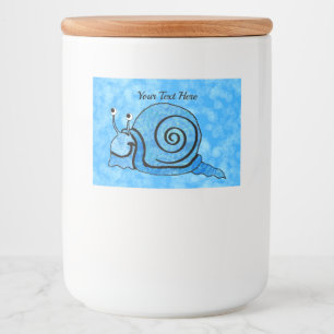 Glimlachende Bright Aqua Blue Cartoon Snail White Voedselcontainer Etiket