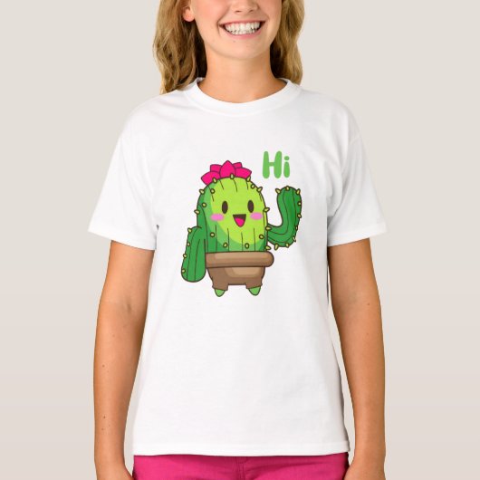 Glimlachende Cactus T-Shirt – Vriendelijk Plant Vi (Voorkant)