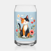 Glimlachende Calico-kat in bloeiende tuin Blikvorm Glas (Voorkant)