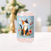 Glimlachende Calico-kat in bloeiende tuin