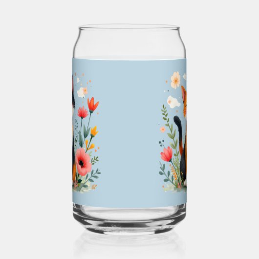 Glimlachende Calico-kat in bloeiende tuin Blikvorm Glas (Rechts)