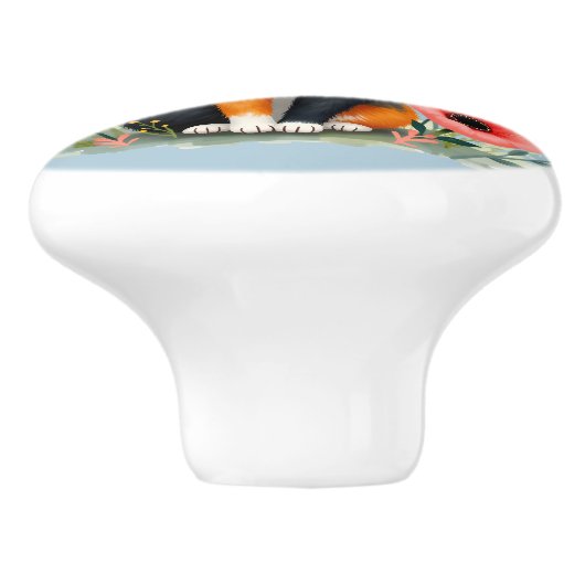 Glimlachende Calico-kat in bloeiende tuin Keramische Knop (Zijkant)