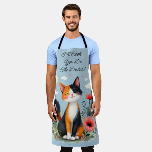 Glimlachende Calico-kat in bloeiende tuin Schort (Gedragen)