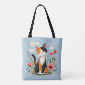 Glimlachende Calico-kat in bloeiende tuin Tote Bag (Achterkant)