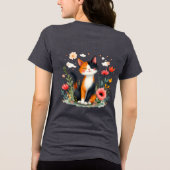 Glimlachende Calico-kat in bloeiende tuin Tri-Blend Shirt (Achterkant)