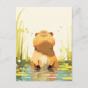 Glimlachende Capybara in Rustige Natuur Vijver Moe Briefkaart