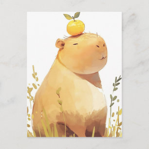 Glimlachende Capybara met Gele Yuzu Vrucht op Hoof Briefkaart
