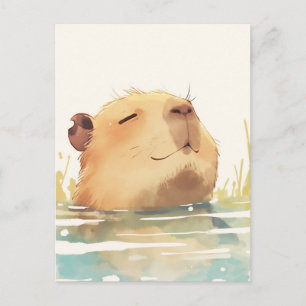 Glimlachende Capybara Zwemt in Rustig Blauw Water Briefkaart