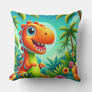 Glimlachende cartoon dinosaurus in een tropische j kussen