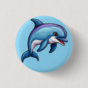 Glimlachende Cartoon Dolfijn Ronde Button 3,2 Cm