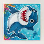 Glimlachende Cartoon haai zwemmen onder water Legpuzzel (Horizontaal)