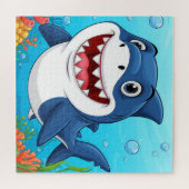 Glimlachende Cartoon haai zwemmen onder water Legpuzzel (Horizontaal)