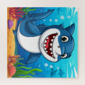 Glimlachende Cartoon haai zwemmen onder water Legpuzzel (Horizontaal)