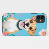 Glimlachende Cartoon Hond Omringd door Bloemen Case-Mate iPhone Case (Achterkant (horizontaal))