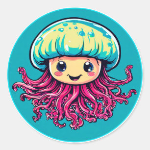 Glimlachende Cartoon Kwallen Fun Onderwater Cadeau Ronde Sticker