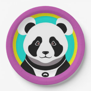 Glimlachende Cartoon Panda Beer in een Cirkel Papieren Bordje