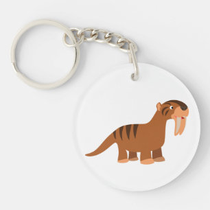 Glimlachende Cartoon Thylacosmilus Acryl Sleutelha Sleutelhanger