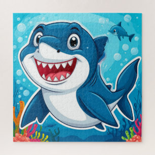 Glimlachende Cartoonhaai die Onderwater Zwemt Legpuzzel