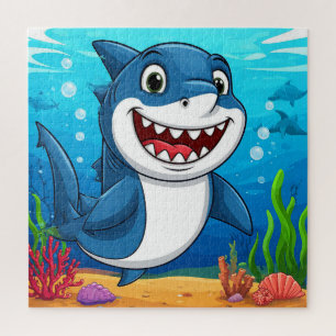 Glimlachende Cartoonhaai die Onderwater Zwemt Legpuzzel