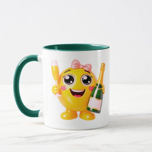Glimlachende Champagne Emoji Karakter Mok (Links)
