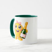 Glimlachende Champagne Emoji Karakter Mok (Voorkant links)