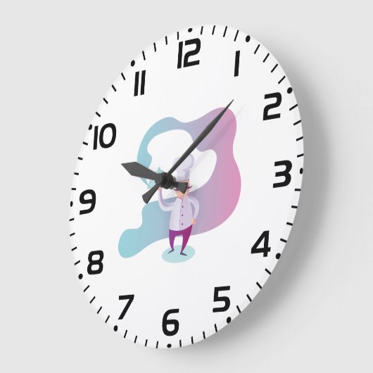 Glimlachende chef-kok met snor en dienblad grote klok (Hoek)