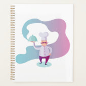 Glimlachende chef-kok met snor en dienblad planner (Voorkant)