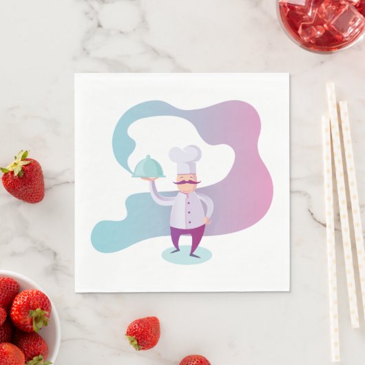 Glimlachende chef-kok met snor en dienblad servet (Insitu)