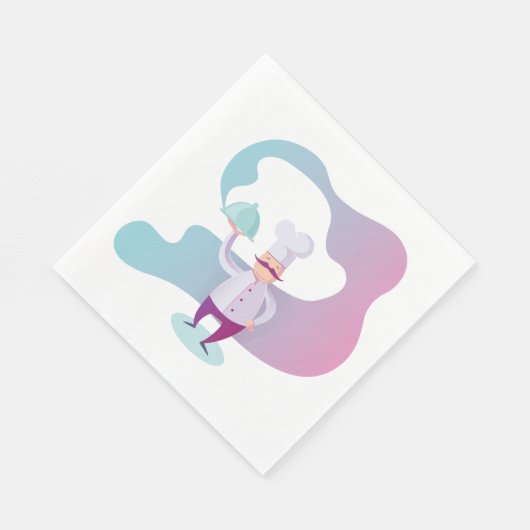 Glimlachende chef-kok met snor en dienblad servet (Hoek)