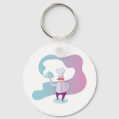 Glimlachende chef-kok met snor en dienblad sleutelhanger (Achterkant)