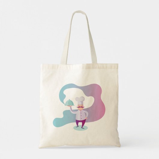 Glimlachende chef-kok met snor en dienblad tote bag (Achterkant)