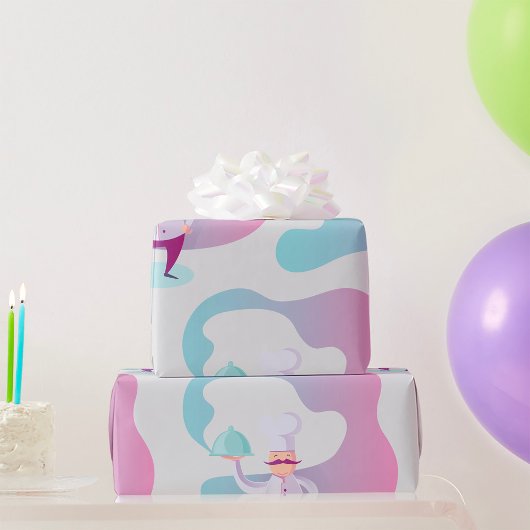 Glimlachende Chef met Snavelhaar en Dienblad Cadeaupapier