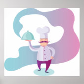 Glimlachende Chef met Snavelhaar en Dienblad Poster (Voorkant)