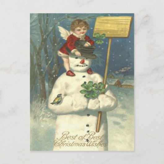 Glimlachende Cherub Snowman Shamrock Songbird Briefkaart (Voorkant)
