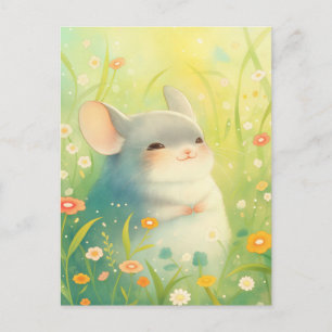 Glimlachende Chinchilla in Zonnige Wildebloemenwei Briefkaart