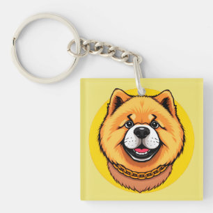 Glimlachende Chow Chow-honden Gezicht en Gouden Ke Sleutelhanger
